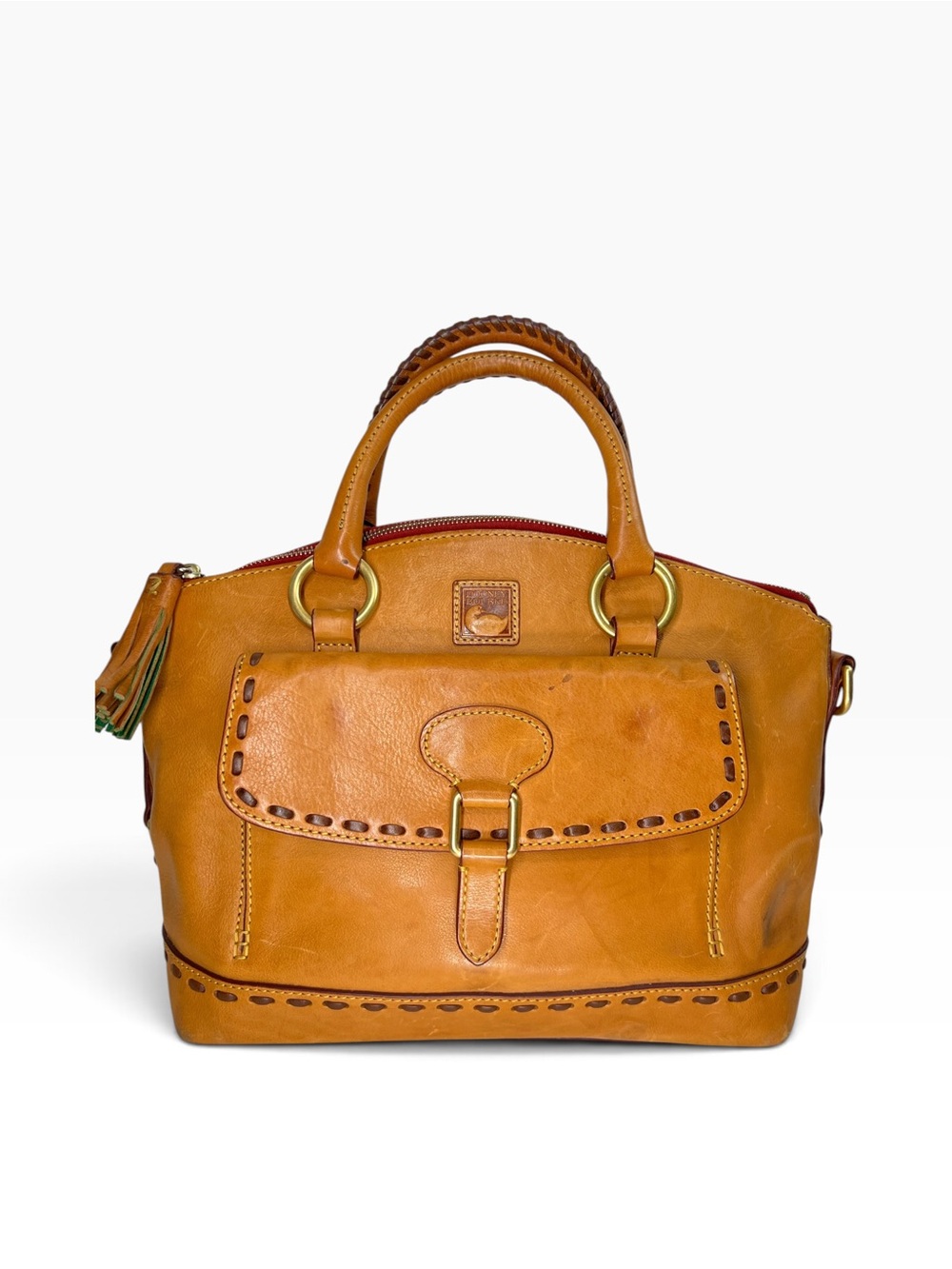 Dooney & Bourke Florentine Medium Pocket Satchel Natural Leather